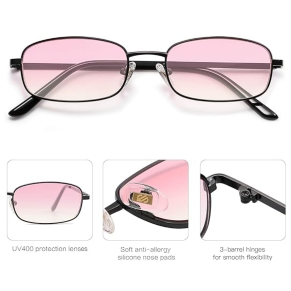 Narrow Rectangle 80s 90s Skinny Sunglasses SJ1187 Pink - Picture 3 of 5